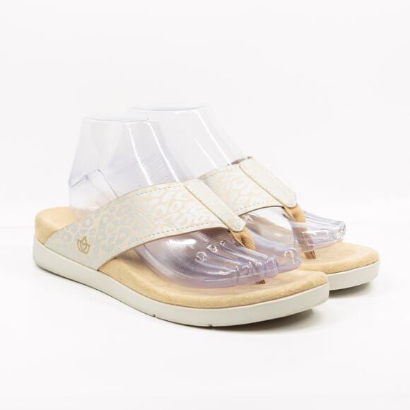 SPENCO Newport Cheetah Orthotic Flip Flop Thong Sandals Beige Silver Womens Sz 8 - Picture 1 of 8